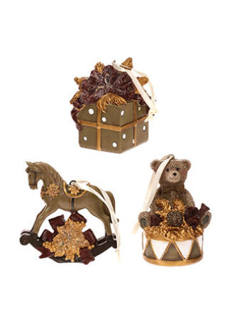 Závěsná dekorace, mix 3 druhů - medvídek, dárek, houpací koník