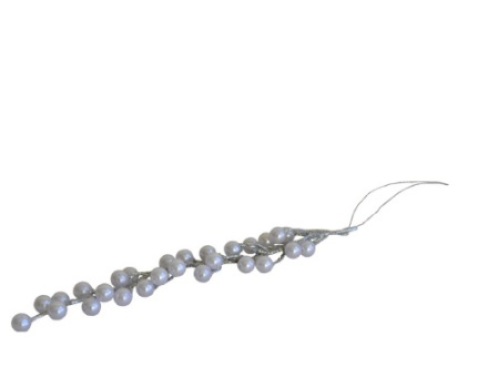 Větvička s perlami bílo-stříbrná 25cm