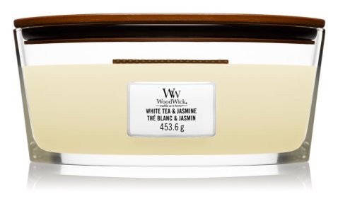 WoodWick – vonná svíčka, White Tea & Jasmine, 30-40 hod