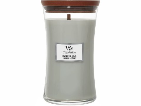 WoodWick – vonná svíčka Lavender & Cedar (Levandule a cedr), 110-120 hod