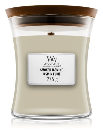 WoodWick – vonná svíčka Smoked Jasmine (Kouřový jasmín), malá 20-30 hod