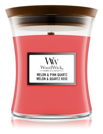 WoodWick – vonná svíčka Melon & Pink Quartz(Meloun a růžový krystal) , střední 275g