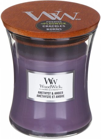 WoodWick – vonná svíčka Amethyst & Amber (Ametyst a ambra), střední 55-65h  