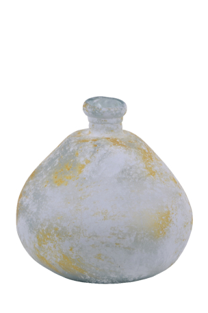 Váza SIMPLICITY, modrá patina, bílo zlaté zdobení, atypický tvar, sklo, 33cm