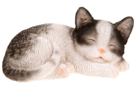 Kočka/kotě černo-bílá, ležící - jako živá, 10x6cm
