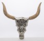 Nástěnná kovová hlava býka s dřevěnými rohy,38x37cm